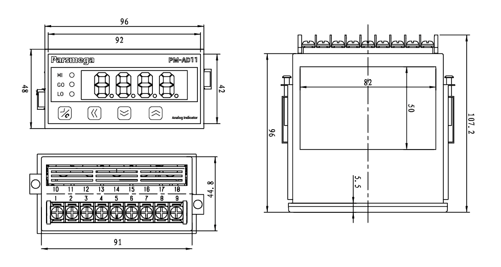ابعاد نمایشگر آنالوگ پارس مگا